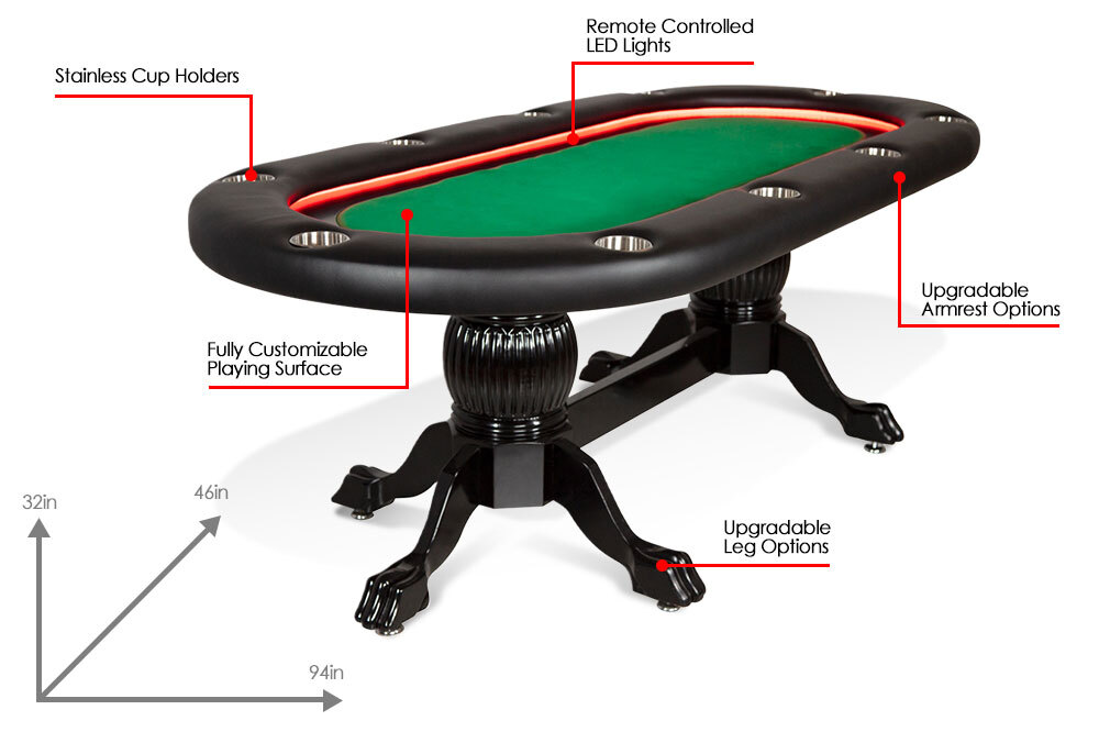 BBO Poker Tables Elite Alpha 10-Player LED Oval Poker Table with Removable Playing Surface